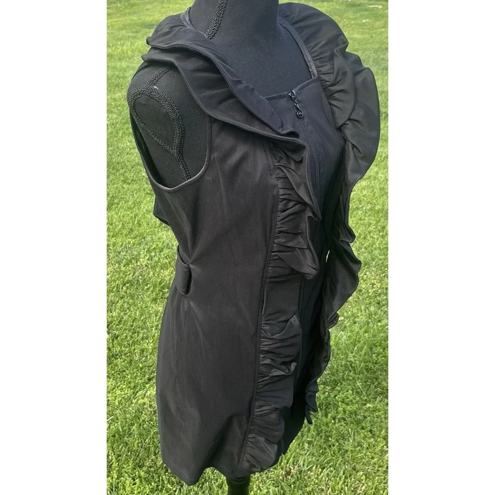 Samuel Dong  Dress Front Zipper Moldable Ruffled‎ Belted Taffeta Black Small - Picture 9 of 15